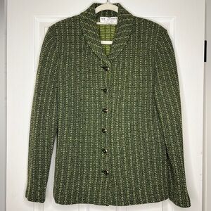 St. John Collection Green Textured Knit Jacket Size 12 | Classic Suit Jacket